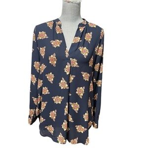 Ann Taylor Loft Blue Floral Semi-Sheer Blouse Top Sz Small